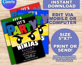 Editable Ninja Invitation, Most Popular Ninja Invite, Ninja Birthday Invite, Digital kids invitation, Instant download, Canva, Best seller,