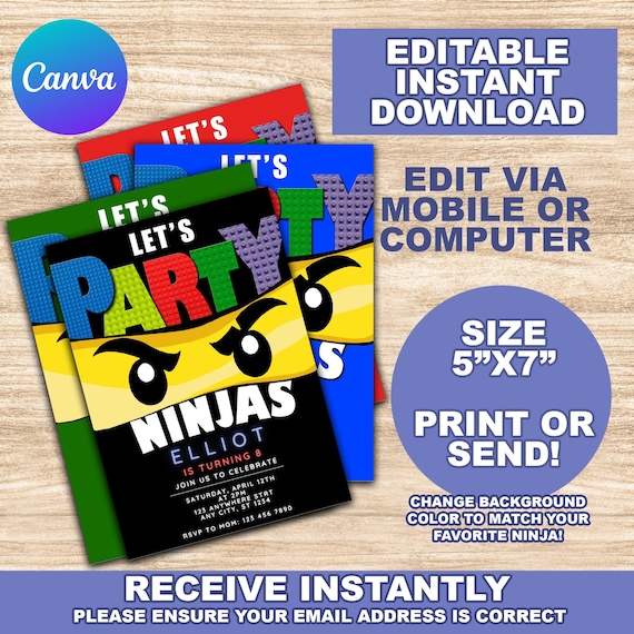 Editable Ninja Invitation, Most Popular Ninja Invite, Ninja Birthday Invite, Digital kids invitation, Instant download, Canva, Best seller,