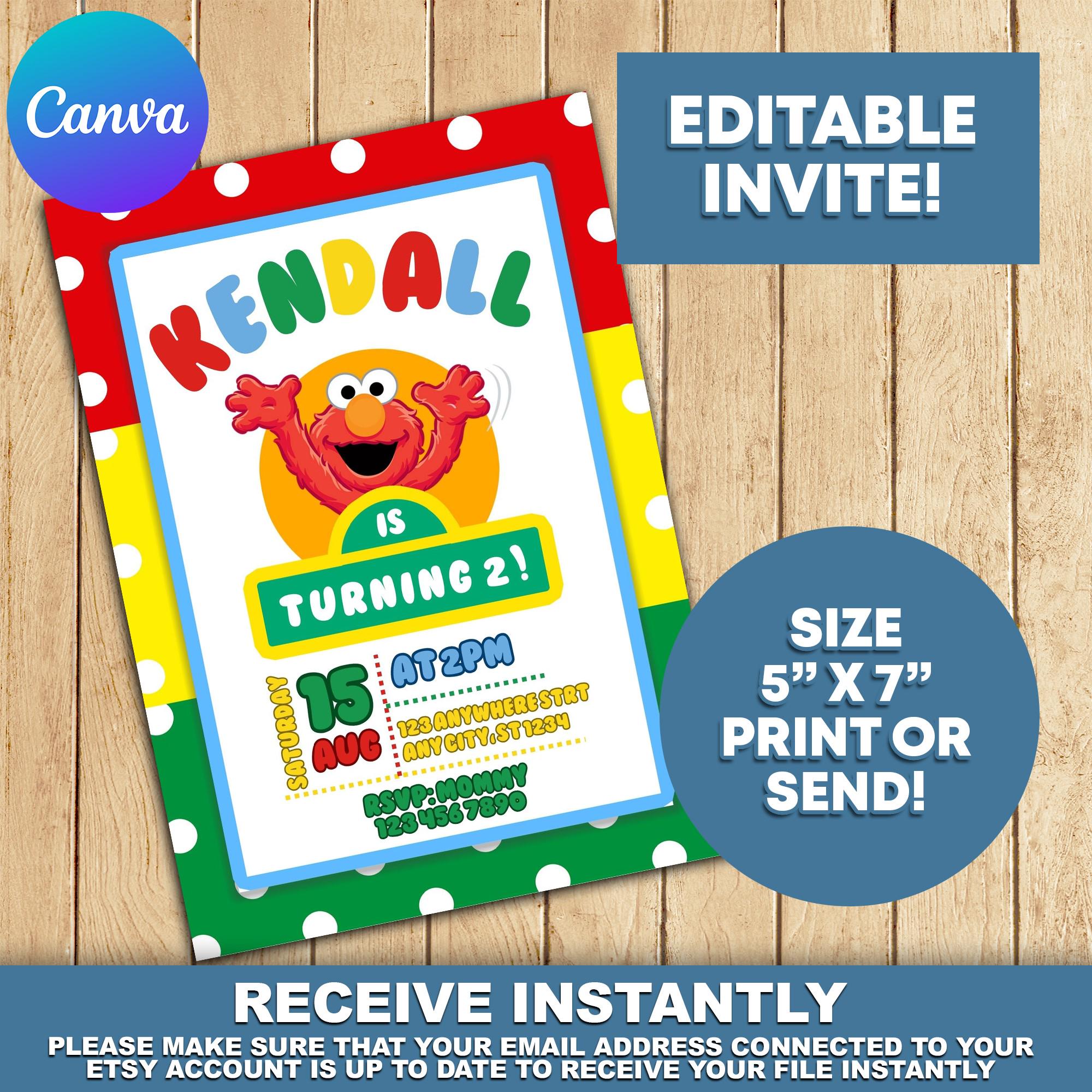 Editable Birthday Invitation, Elmo Birthday Invitation, Printable For Boy and Girl Kids invitation, Instant Download, Canva