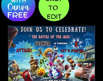 Editable Plants vs Zombies Birthday Invitation, Plants vs Zombies Party , Video Game Theme Birthday, Zombies Party e Vite, Personalized Gift