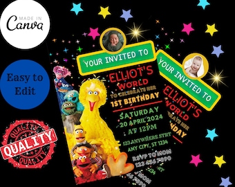 Editable Sesame Street Birthday Invitation, Birthday Invitations, Personalize Editable; Printable; Kids invitation, Evite Instant Download