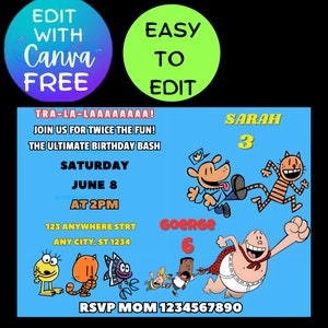 Invitación editable para fiesta de Capitán Calzoncillos con diseño de perro y hombre, invitación de Capitán Calzoncillos para fiesta de cumpleaños, invitación para hermano de perro y hombre, más vendida, más querida, popular ahora