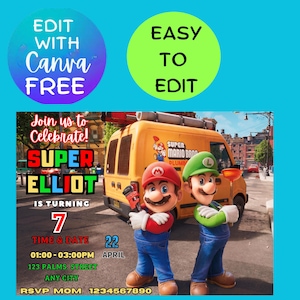 Editable Super Mario Invitation; Mario Bros Invite; Mario eVite; Super Mario Theme Party Invite;  Best Seller; Most Loved; Popular Now