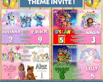Sibling Birthday Invitation, Double Birthday Invitation, Dual Combined Twins Invitation, Boy and Girl Double Invite, Custom Theme invite