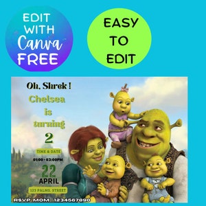 Shrek birthday invitation, Princess Fiona eVite , Shrek Babies Fergus, Farkle and Felicia party invite, Most Loved, Best Seller, Popular Now