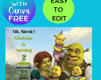 Shrek verjaardagsuitnodiging, prinses Fiona eVite, Shrek Babies Fergus, Farkle en Felicia feestuitnodiging, meest geliefde, bestseller, nu populair