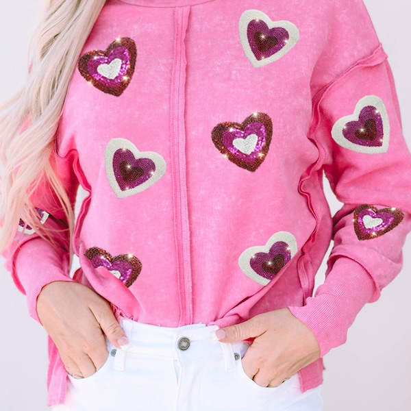 Sequin Embellished Heart Sweatshirt