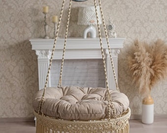 Beige ROUND Macrame swing, Macrame Swing,Swing Bed,Boho style,Hammock,Meditation chair,home deco,