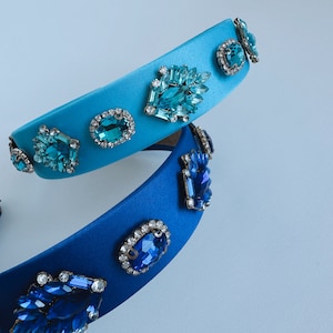 Rhinestone Headband blue crystal head band diamanté jewelled hairband statement embellished headband gem gift for her accessories diamond