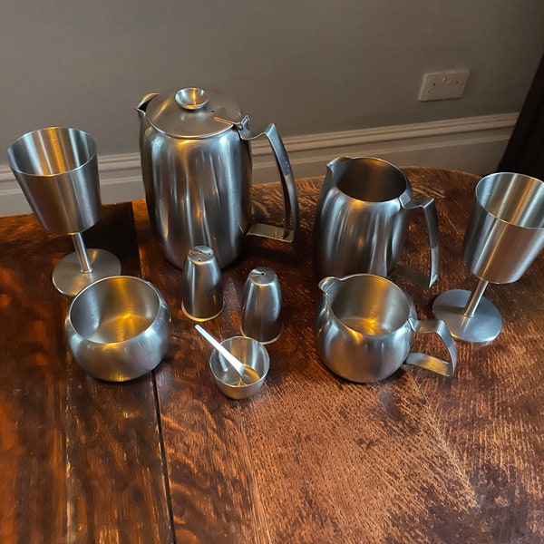 Stainless steel teapot and jug and other pieces. Not sure of date good condition but used - marked old hall 18/8