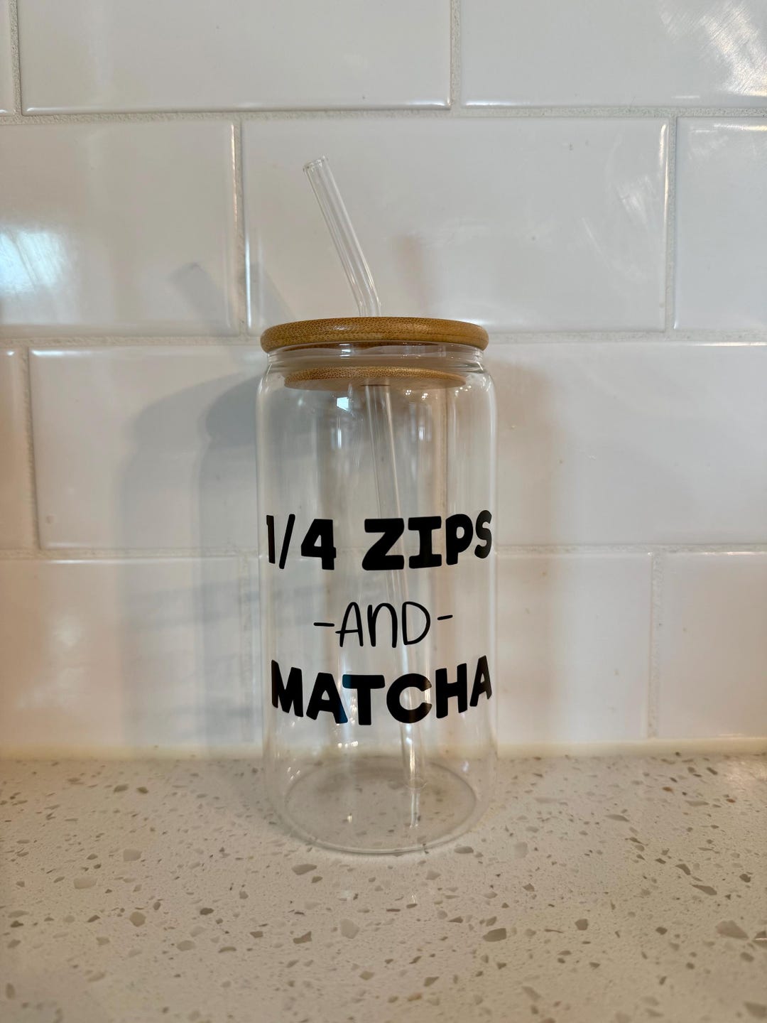 Custom Libbey Glass Cup With Bamboo Lid & Glass Straw - Etsy