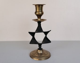 Vintage Brass Star of David Jewish Candlestick, Menorah Holder, Brass Judaica, Hanukkah Gift, vintage Jewish brass candle holder, home decor