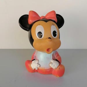 Walt Disney Original Sitting Minnie Mouse Figure Vintage Sweet Rubber Rare Toy Minnie Mouse Cute Sweet Little Baby Mouse from 1987 Art 438