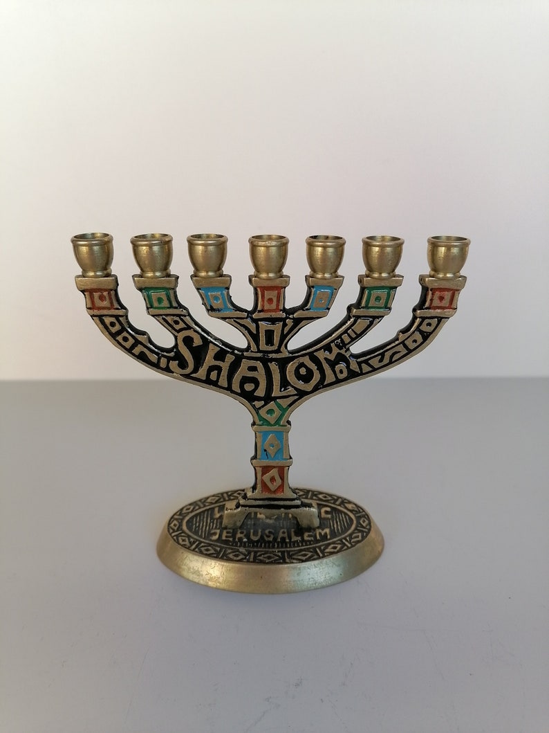 7 Arm Jewish Brass Candle Holder ,vintage Brass 7 Branches Candlestick