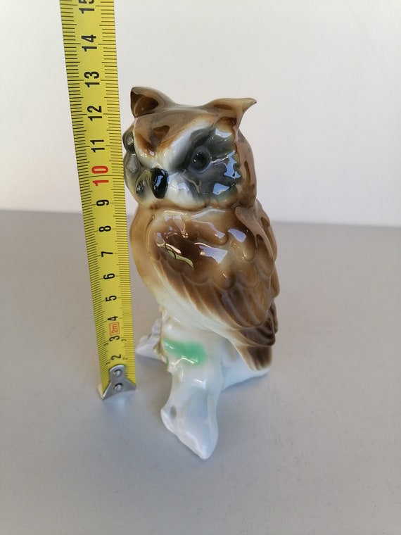   茶ふくろう 陶器置物 フィギュリン ヴィンテージ磁器製フクロウの置物、茶色と白の陶器製鳥の像 - Etsy 日本