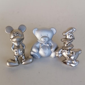 Lot of 3 Vintage Walt Disney Metal Animal Cabinet Kids Knobs Mickey Mouse Donald Duck and Teddy Bear Cartoon Characters Drawer Pulls Handles