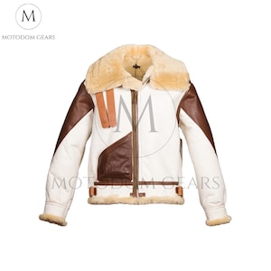 New Men&#39;s B3 Two Tone Shearling USAAF Bomber Leather Jacket, Genuine Sheep Leather, Classic Faux Fur Winter Jacket, Gift For Him