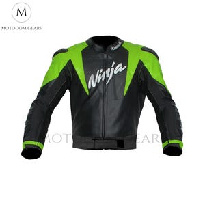 New Ninja Kawasaki GPlus Motorbike Riding Jacket -Moto GP Motorcycle Original Leather Racing Jacket with complete Armour- Gift For Bikers