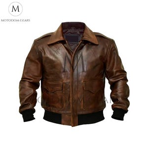 New Men&#39;s Classic A2 Aviator Distressed Brown Bomber Leather Jacket, Genuine Leather jacket, Vintage Casual Jacket, Gift For Him