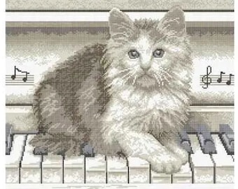 Bead embroidery set "Cat on the piano"