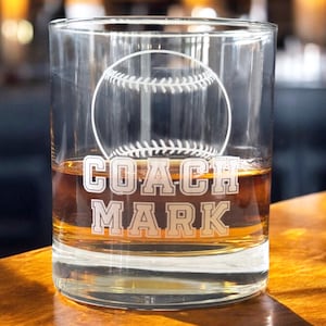 Personalized Baseball Coach Bourbon Glass - Custom Baseball Coaches Gift from Team - Baseball End of Season Gift - Dad Baseball Gift