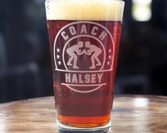 Personalized Wrestling Coach Pint Glass - Engraved Team Gift
