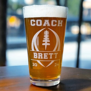 Custom Football Coach Pint Glass, End of Season Football Coach Gift from Team, Laser Engraved Football Coach Pint