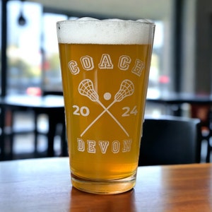 Personalized Lacrosse Coach Gift: Engraved 16 oz Drinking Glass