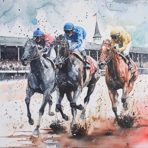 Kentucky Derby - Close Race Watercolor Digital