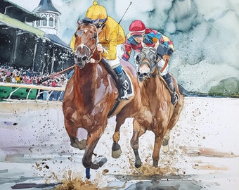 Kentucky Derby - Colorful Jockey Watercolor Digital