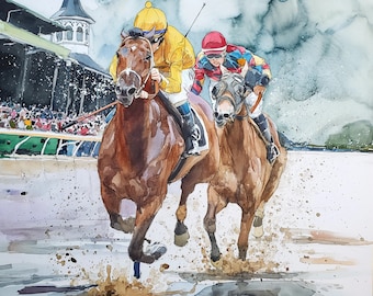 Kentucky Derby - Colorful Jockey Watercolor Digital