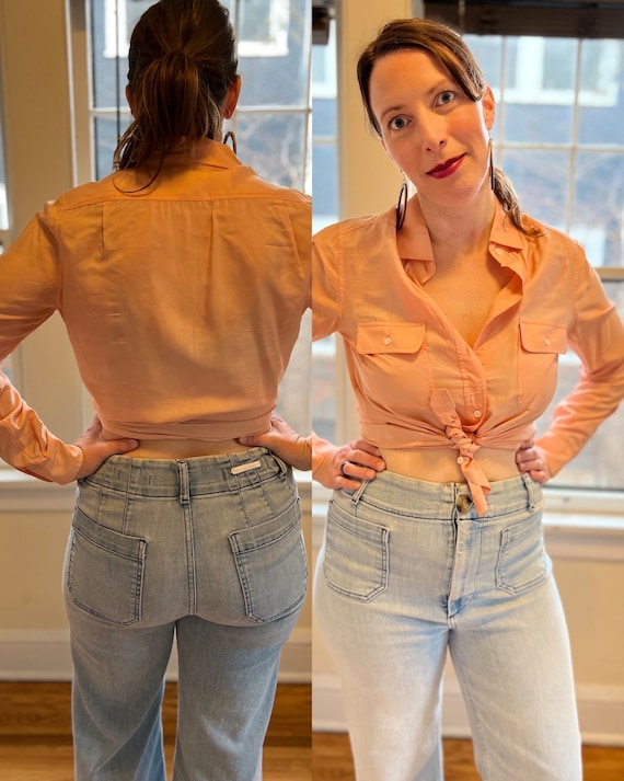 Vintage peach 100% silk shirt