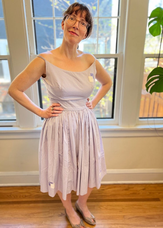 Vintage whimsical lilac checkered dress
