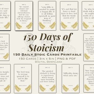 150 cartes stoïciennes quotidiennes | Méditations stoïciennes | Cartes d'affirmation stoïcienne | Citations de Marc Aurèle | Sénèque | |Épicure | Stoïciens quotidiens