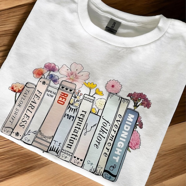 Chemise albums jeunesse comme livre, chemise à col rond, chemise musique country, amoureux des livres, t-shirt enfant, chemise de concert, cadeau pour fille