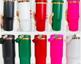 Custom laser engraved copper/gold chrome 30oz flip straw cups