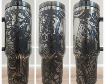 Custom laser engraved black chrome 40oz tumbler
