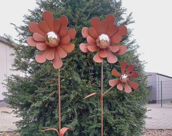 Jarrón de flores Jabo-Design ST600 o ST601, jarrón de flores con efecto óxido y bola de acero inoxidable, estela con efecto óxido, escultura, decoración de jardín, aspecto de acero Corten.