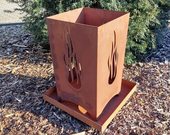 FT002 Barril de fuego con bandeja recogegotas en diseño óxido, barril de fuego aprox. 75x35x35cm + elección de motivo, brasero, cesta de fuego con aspecto Corten Jabo-Design