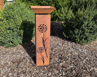 Columna + Cuenco Jabo Design Rust RS56+S03 "Diente de León" Columnas de Jardín Columnas Decorativas Flores Antorcha Rust Look Corten