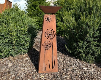 Columna RS70+S11 color óxido + cuenco "Allium bajo el sol espiral" Columna cónica Columnas de jardín Columnas decorativas Flores Aspecto Corten Jabo-Design