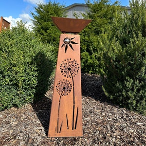 RS71+S11 Rostsäule Garten Edelrost –Allium Gartenstele mit Edelstahlkugel–Metall Deko für Garten, Terrasse, Hauseingang und Beet Jabo-Design
