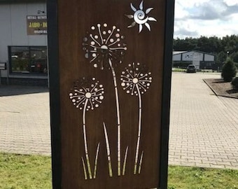 Mampara de privacidad Jabo-Design "Allium" con efecto óxido, fabricada en acero CORTEN o chapa de acero. Sin postes. Elemento de mampara con detalles que imitan el óxido.