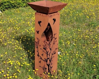 RS123+S03 Árbol de columna de acero Corten con pájaros | Diseño Torch | Estela de jardín de metal | Columna oxidada | Decoración de jardín con aspecto de acero Corten Jabo-Design