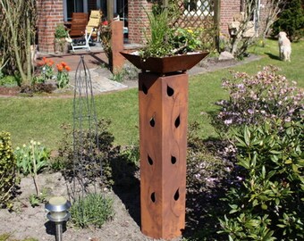 Jabo Design Edelrost Säule + Schale RS05+S01 Blätterranken 100x20x20cm Säule Gartensäulen Säulen Deko Blumen Rostfackel Corten Optik