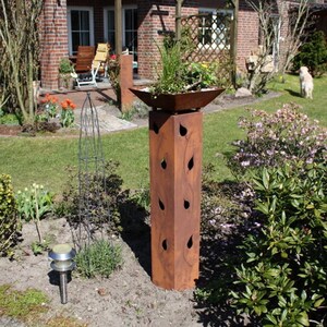 Jabo Design Edelrost Säule + Schale RS05+S01 Blätterranken 100x20x20cm Säule Gartensäulen Säulen Deko Blumen Rostfackel Corten Optik