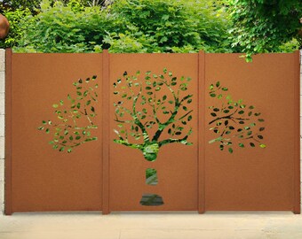 Jabo-Design 3-teiliger CORTEN-Design Rostgartenzaun "Tripichon" (SWCB018) inkl. Pfosten Sichtschutzzaun Rostelemente