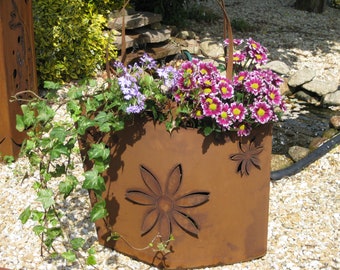 TA02_Bolsa pequeña para plantar en metal rústico con flores 3D | Bolsa de metal | Decoración de jardín | Maceta | Decoración de óxido | Regalo con aspecto de acero Corten Jabo-Design