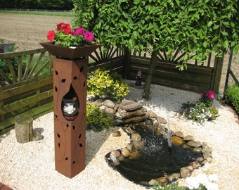 RS54+S01 Columna de metal oxidado con enredadera de hojas junto al fuego | Estela de jardín de metal | Decoración de jardín | Regalo para amantes de la jardinería | Aspecto de acero Corten | Jabo-Design
