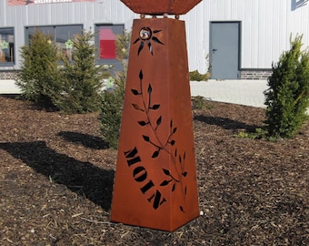 Columna RS103+S11 de acero Corten con motivo de sol y enredadera de hojas de acero inoxidable | Decoración de jardín color óxido | Estela de metal | Idea de regalo con aspecto Corten Jabo-Design